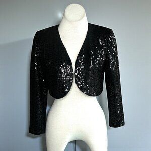 R & M Richards Bolero Jacket Black Sequin Formal Party Cropped Size Medium